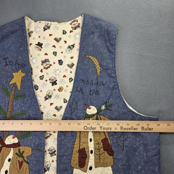 Vintage Snowman Vest Womens Large Handmade Quilted Reversible Winter Holiday 90s - Picture 7 of 8